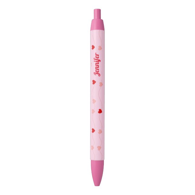 Cute Chic Blush Pink Red Hearts Personalized Pen (Front Vertical)
