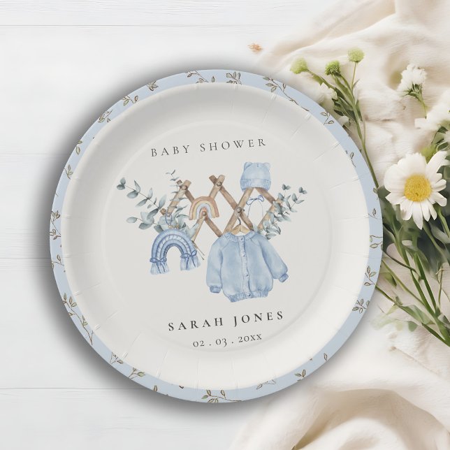 Cute Chic Boy Baby Clothes Essential Baby Shower Paper Plates (Creator Uploaded)