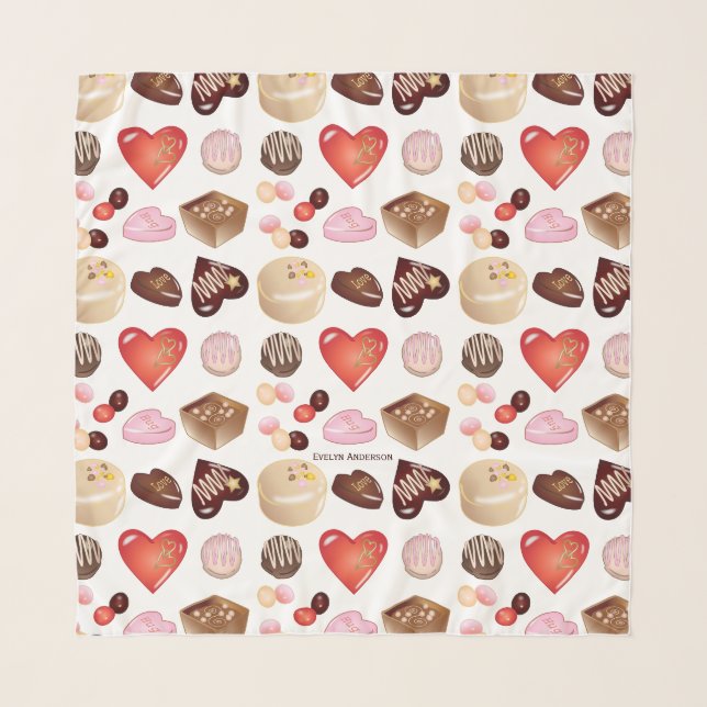 Cute Chic Chocolate Candy Heart Pattern Chiffon Scarf (Front)