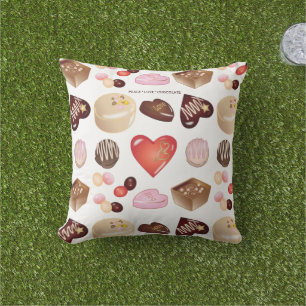 Cute Chic Chocolate Candy Heart Pattern Outdoor Pillow