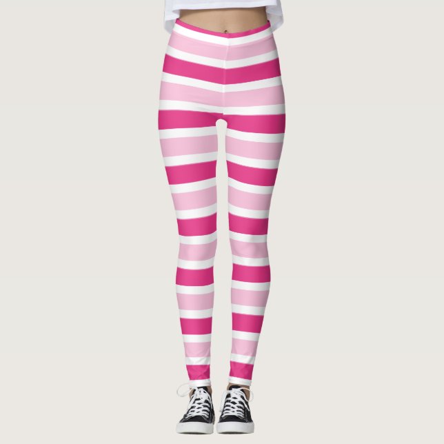 Cute Chic Classic Pink, Hot Pink & White Stripes Leggings (Front)
