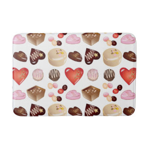 Cute Chic Colorful Chocolate Candy Heart Pattern Bath Mat