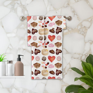 Cute Chic Colorful Chocolate Candy Heart Pattern Bath Towel Set