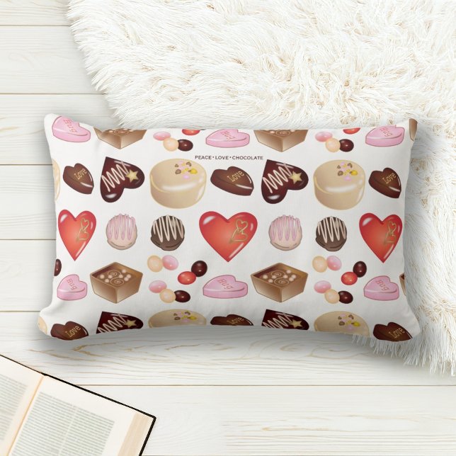 Cute Chic Colorful Chocolate Candy Heart Pattern Lumbar Pillow (Creator Uploaded)