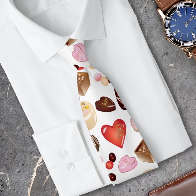Cute Chic Colorful Chocolate Candy Heart Pattern Neck Tie (Creator Uploaded)