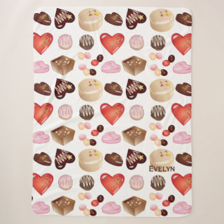 Cute Chic Colorful Chocolate Candy Heart Pattern Sherpa Blanket