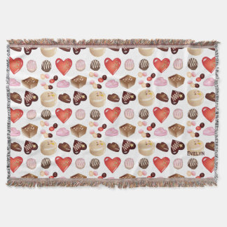 Cute Chic Colorful Chocolate Candy Heart Pattern Throw Blanket