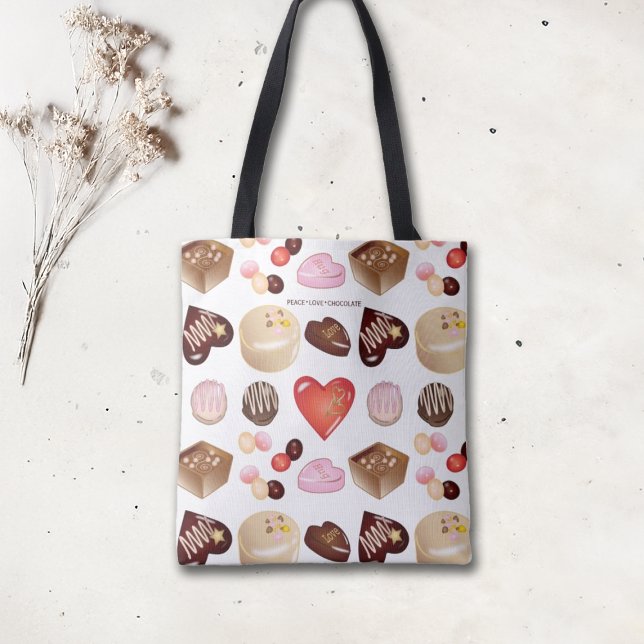 Cute Chic Colorful Chocolate Candy Heart Pattern Tote Bag (Creator Uploaded)