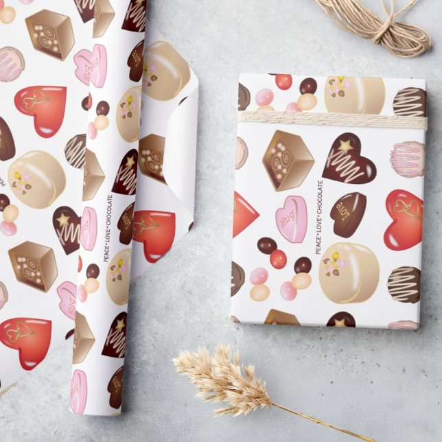Cute Chic Colorful Chocolate Candy Heart Pattern Wrapping Paper (Creator Uploaded)