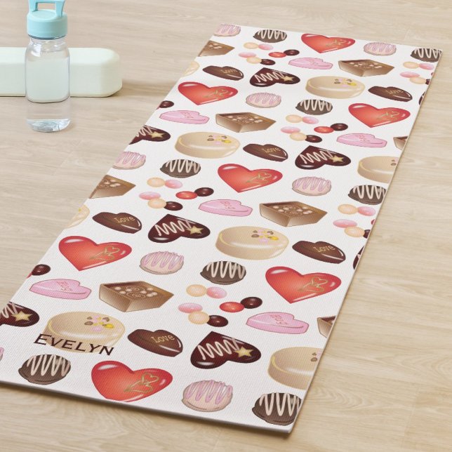 Cute Chic Colorful Chocolate Candy Heart Pattern Yoga Mat (Creator Uploaded)