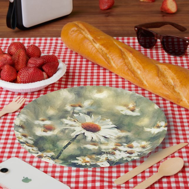 Cute Chic Colorful Summer Daisies Flower Pattern Paper Plates (Picnic)
