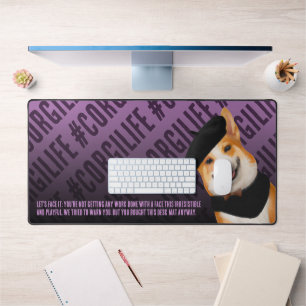 Cute Chic Corgi Dog Wearing Beret & Bandana Desk Mat
