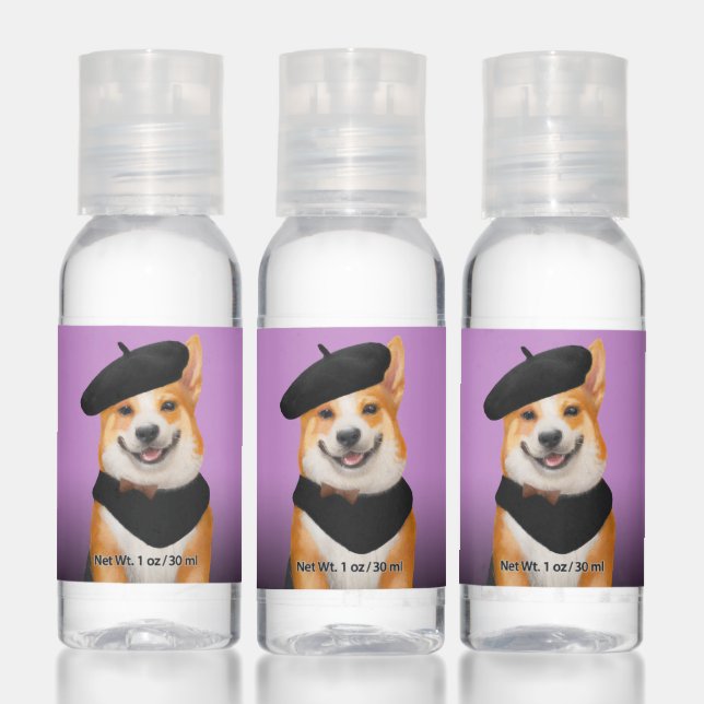 Cute Chic Corgi Dog Wearing Beret & Bandana Hand Sanitizer (Set)