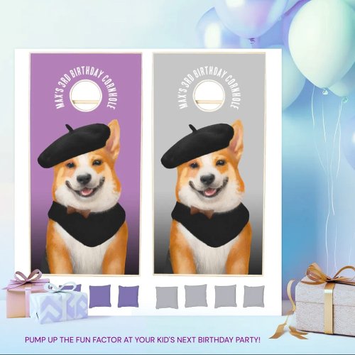Cute Chic Corgi Dogs Birthday Cornhole Set
