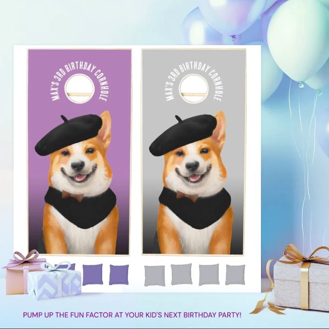 Cute Chic Corgi Dogs Birthday Cornhole Set (Cute Corgis Happy Birthday Cornhole Set Cover Photo.)