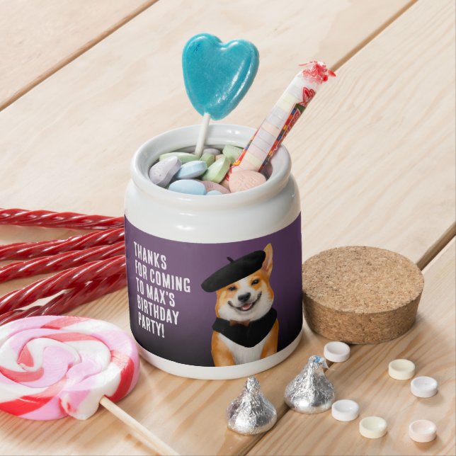 Cute Chic Corgi Dogs Birthday Thank You Candy Jar (In Situ)