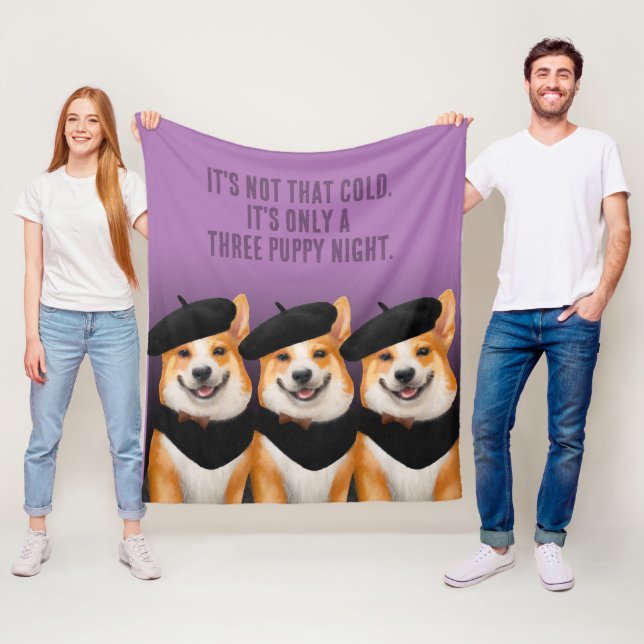Cute Chic Corgi Dogs Wearing Berets & Bandanas Fleece Blanket (In Situ)
