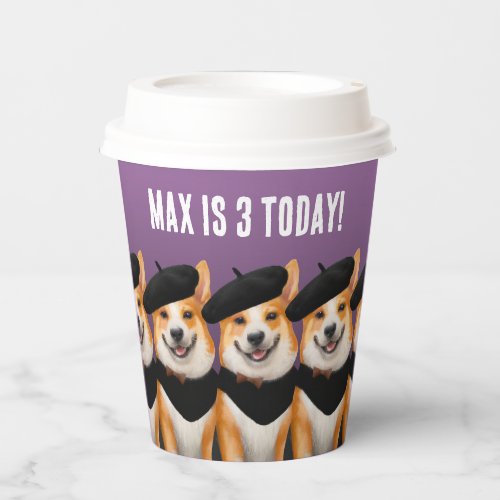 Cute Chic Corgi Dogs Wish You Happy Birthday Paper Cups
