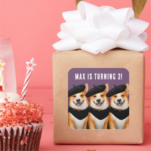 Cute Chic Corgi Dogs Wish You Happy Birthday Square Sticker