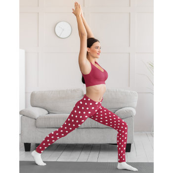 Cute Chic Crimson Red Polka Dots Pattern Fashion Leggings by iCoolCreate at Zazzle