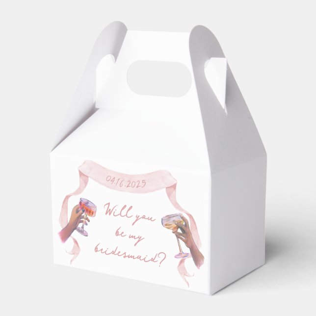 Cute Chic Custom Bridesmaid Proposal Pink Ribbon  Favor Boxes (Front Side)
