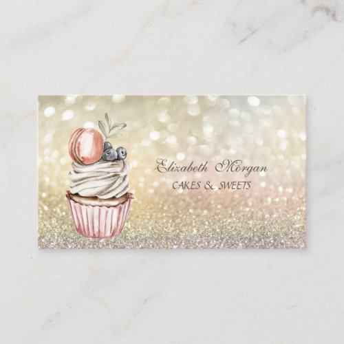 Cute Chic Elegant Bokeh Macaroon Cupcake  Business Card