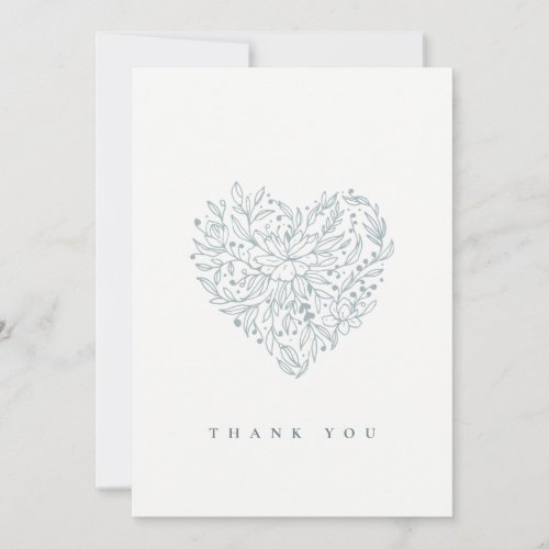 Cute Chic Elegant Minimal Dusky Blue Floral Heart  Thank You Card