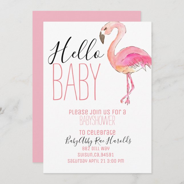 Cute chic flamingo girl baby shower invite (Front/Back)