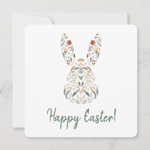 Cute Chic Floral Bunny Happy Easter Greeting Holiday Card