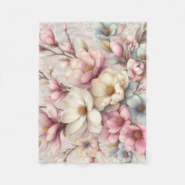 Cute chic girly floral and lace fleece blanket (Front)