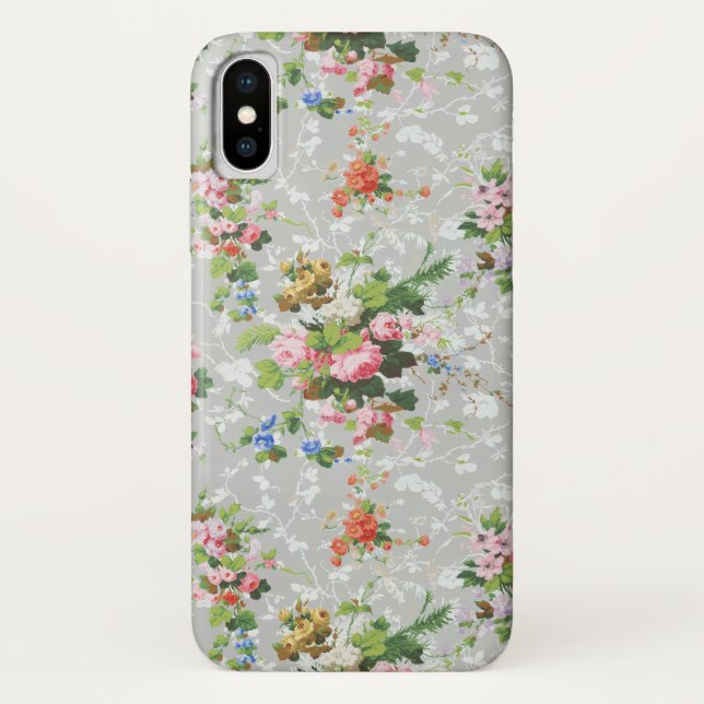 Cute Chic Girly Floral-Grey Background Case-Mate iPhone Case (Back)
