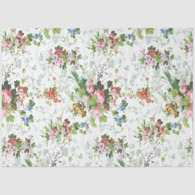 Cute Chic Girly Floral-White Background Tissue Paper (Front)