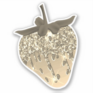 Cute Chic Girly Gold Aesthetic Glitter Strawberry  Sticker
