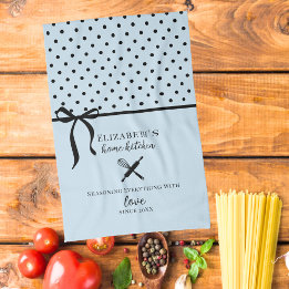 Cute Chic Girly Light Blue and Black Polka Dot Kitchen Towel