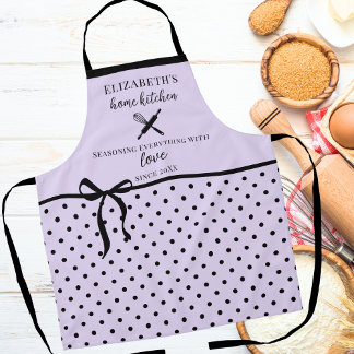 Cute Chic Girly Light Lilac and Black Polka Dot Apron