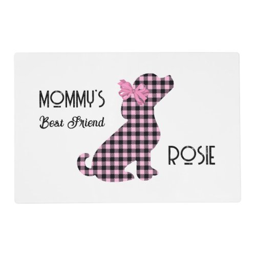 Cute Chic Girly Pink Plaid Personalized Pet Placemat