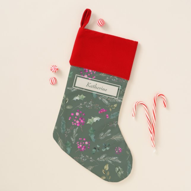 Cute & Chic Green  Christmas Stocking (Front)