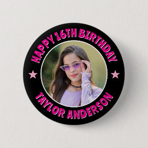 Cute Chic Happy Birthday Custom Photo Personalized Button