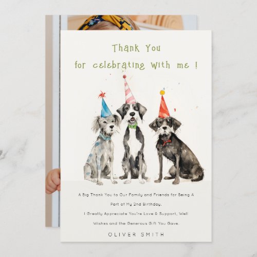 Cute Chic Kids Pawty Dog Birthday Party Photo Thank You Card