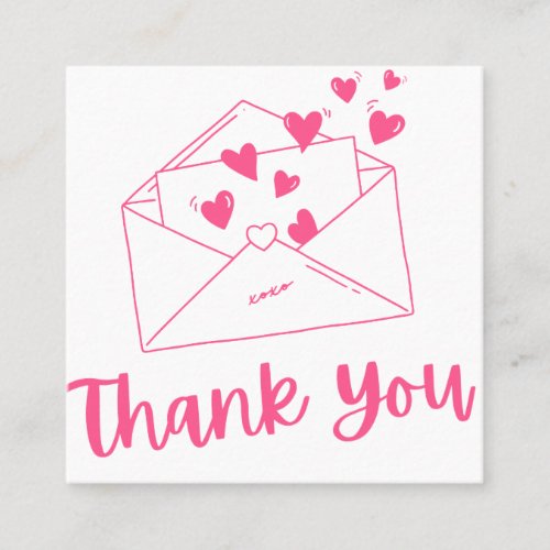 Cute Chic Love Letter Pink Hearts Thank You Girly Square Business Card