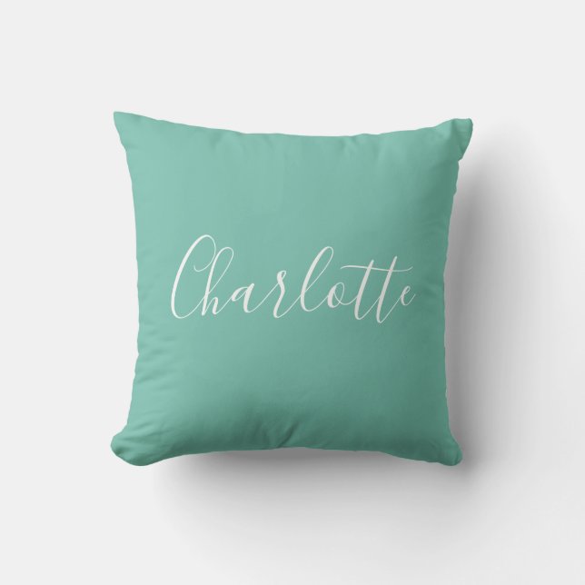 Cute Chic Minimalist Calligraphy Name Mint Teal   Throw Pillow (Front)