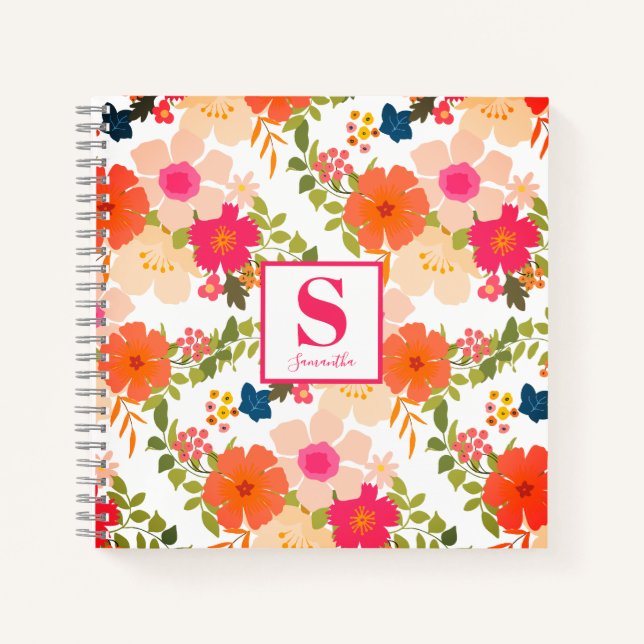 Cute Chic Monogram Floral  Notebook (Front)