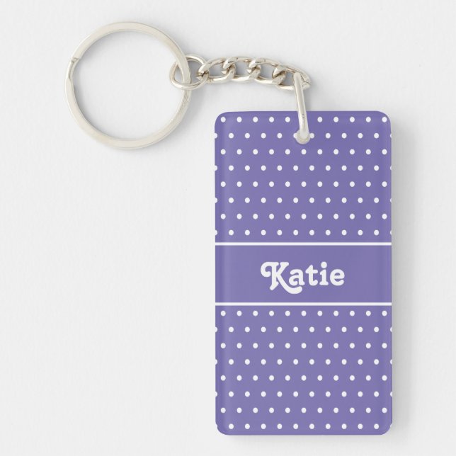 Cute Chic Name Polka Dot Lavender Purple and White Keychain (Front)