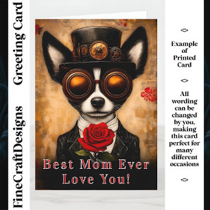 Cute Chic Papillon Dog & Red Rose CQ6 Name Mother Card