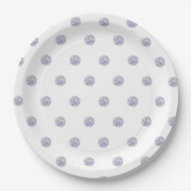 Cute Chic Pattern Flower Lavender Polka Dot Blue Paper Plates (Front)
