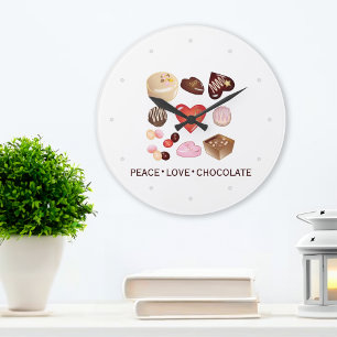 Cute Chic Peace Love Chocolate Candy Heart Large Clock