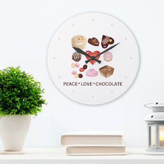 Cute Chic Peace Love Chocolate Candy Heart Large Clock