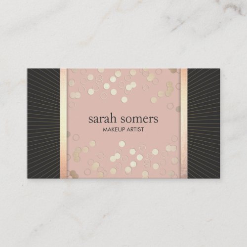Cute Chic Pink and Black Gold Confetti Girly Business Card