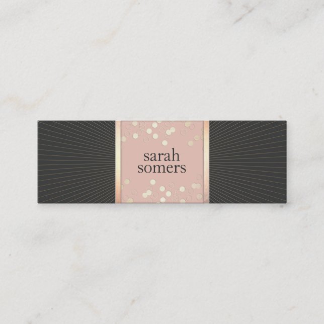 Cute Chic Pink and Black Gold Confetti Girly Mini Business Card (Front)