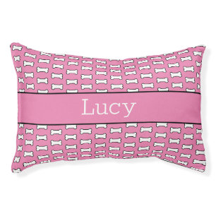Cute Chic Pink and White Name Dog Bone Pattern Pet Bed